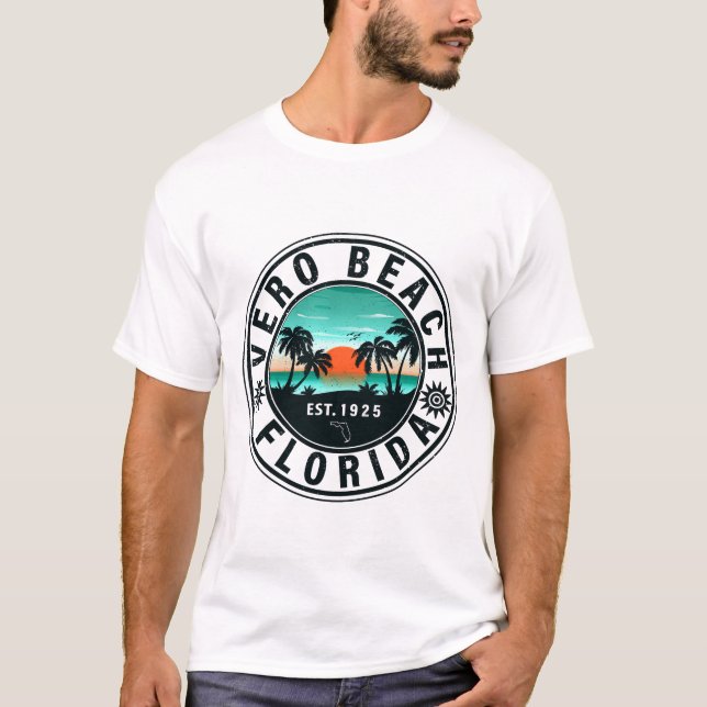 Vero Beach Florida Palm Tree Retro Sunset 60er T-Shirt (Vorderseite)