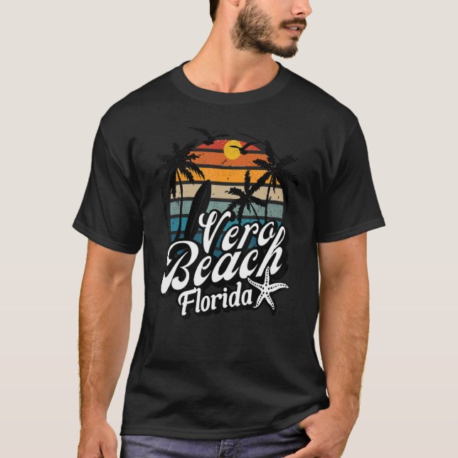 Vero Beach Florida Surfing Palm Tree Surf Retro 70 T-Shirt (Vorderseite)