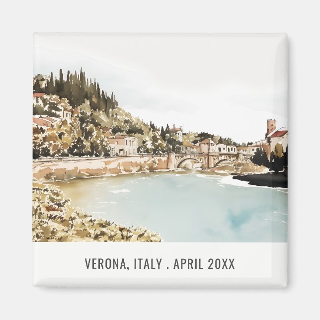 Verona Adige Fluss Italien Wasserfarbe Italien Rei Magnet (Vorne)