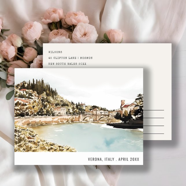 Verona Adige Fluss Italien Wasserfarbe Italien Rei Postkarte (Von Creator hochgeladen)