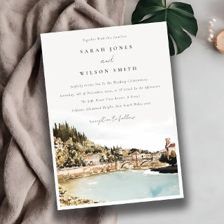 Verona Adige Fluss Italy Watercolor Wedding Einladung