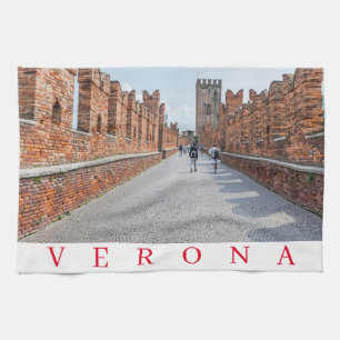 Verona Castelvecchio Brücke Fußweg Teetuch Geschirrtuch
