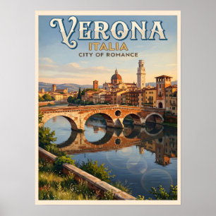 Verona Italien Adige Fluss Vintage Reise Poster
