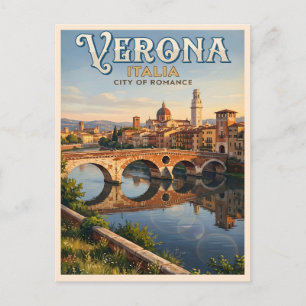 Verona Italien Adige Fluss Vintage Reise Postkarte