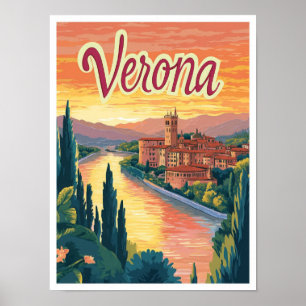 Verona Italien Kunst Vintage Reise Illustration Poster