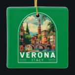 Verona Italien Reisen Kunst Vintag Keramikornament<br><div class="desc">Verona retro Vektor Reise Design. Verona ist eine Stadt in Norditalien,  mit einer mittelalterlichen Altstadt,  die zwischen dem sich verschwindenden Etsch errichtet wurde. Es ist berühmt dafür,  dass Shakespeares "Romeo und Julia" zum Schauplatz wurde.</div>