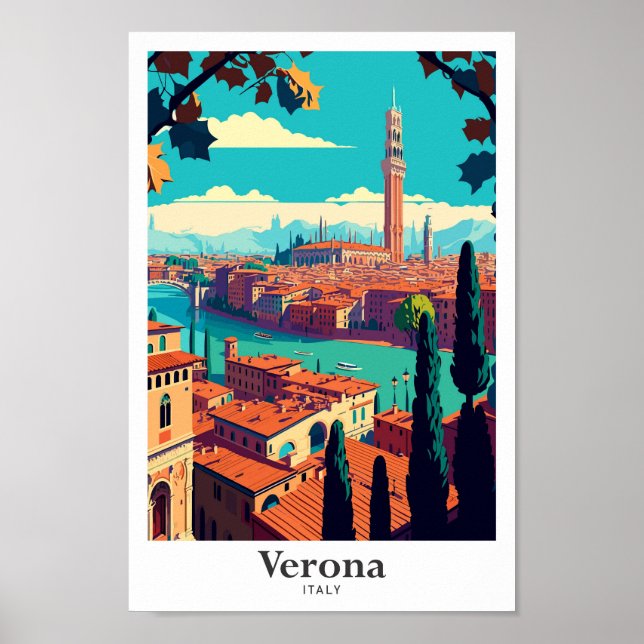 Verona Italien Reisen Kunst, Vintage Illustration Poster (Vorne)