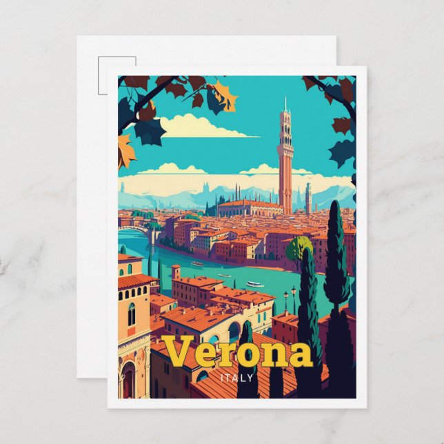 Verona Italien Reisen Kunst, Vintage Illustration Postkarte (Vorne/Hinten)