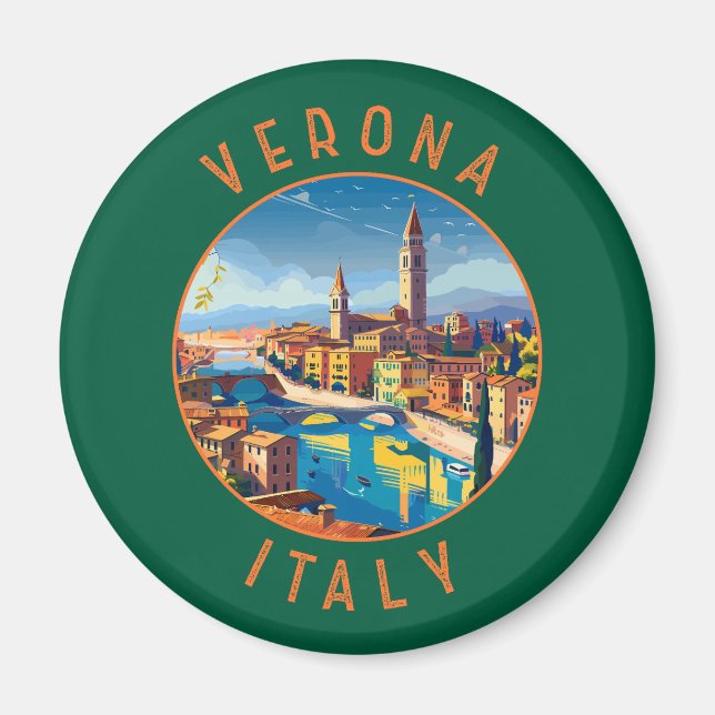 Verona Italien Retro Distressed Circle Magnet (Vorne)