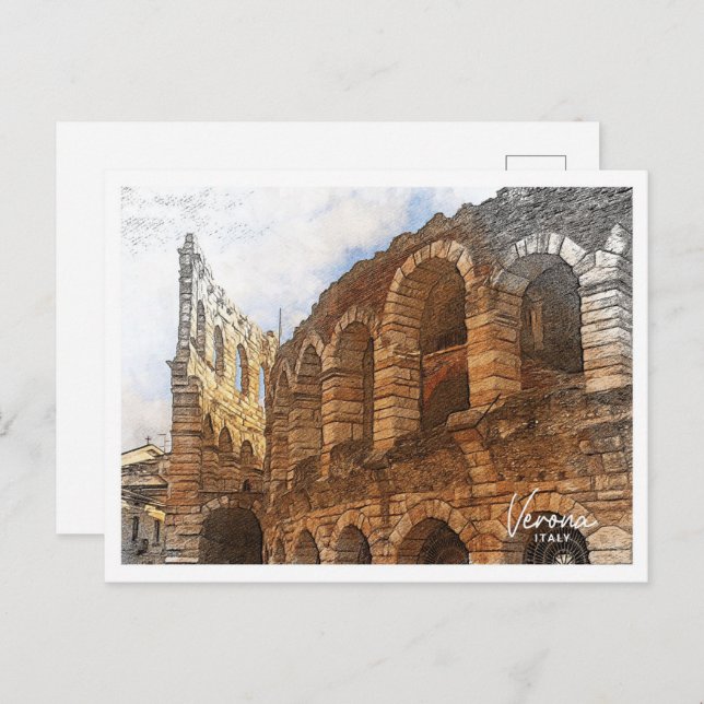 Verona Italien Schöne Landschaft mit Farbstift Postkarte (Vorne/Hinten)