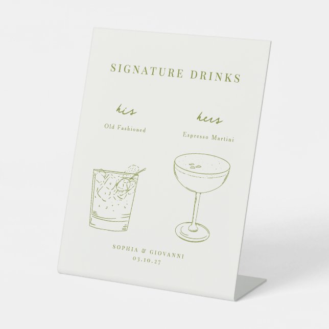 VERONA Minimalistische Wedding Signature Drinks Sockelschild (Vorderseite)