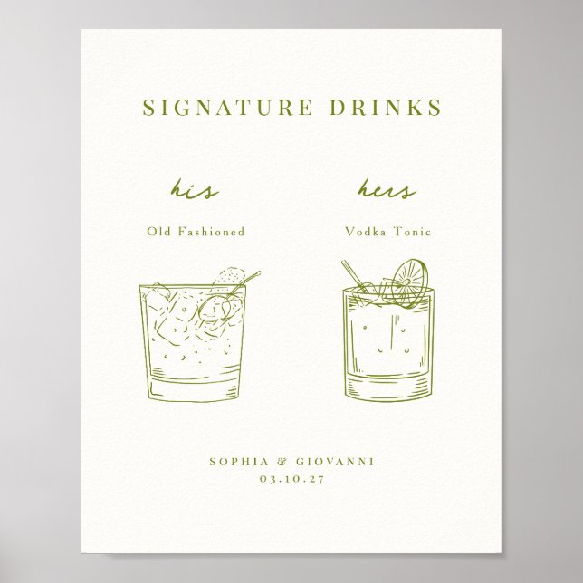 VERONA Moss Green Minimalistisch Signature Drinks Poster (Vorne)