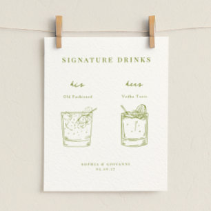 VERONA Moss Green Minimalistisch Signature Drinks Poster
