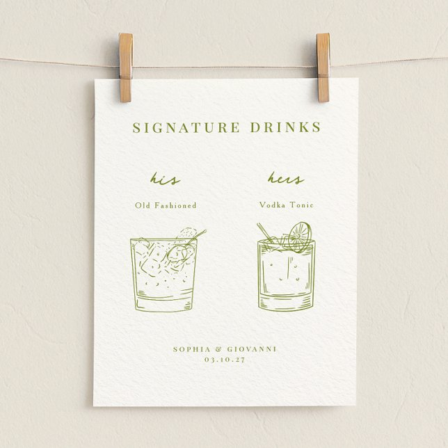 VERONA Moss Green Minimalistisch Signature Drinks Poster (Von Creator hochgeladen)