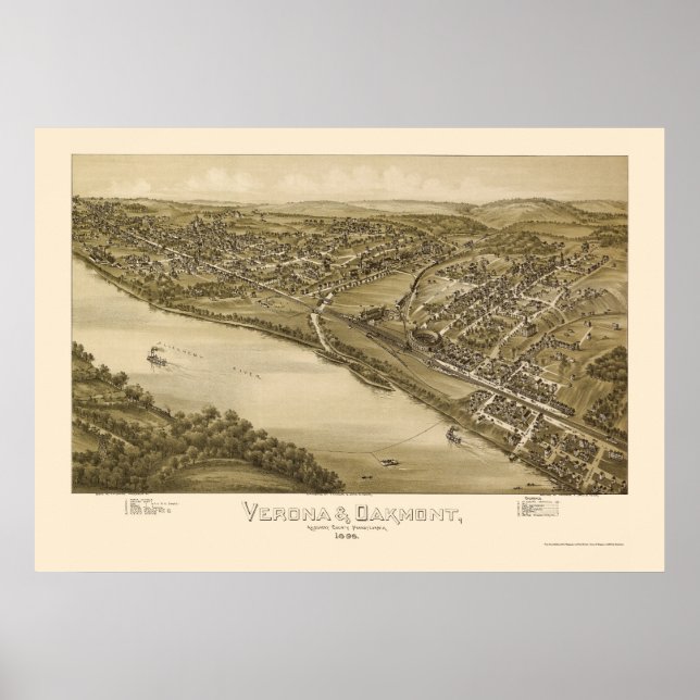 Verona & Oakmont, PA Panorama Karte - 1896 Poster (Vorne)