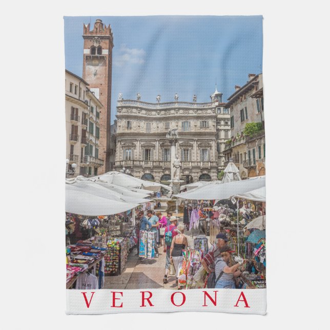 Verona Piazza Erbe Ausblick Teetuch Geschirrtuch (Vertikal)