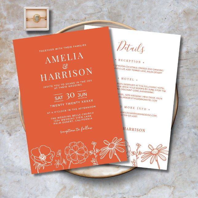 Verona Sunset Bloral Alles in einer eleganten Hoch Einladung (Verona Sunset Floral All In One Elegant Wedding Invitation with Details, RSVP, Reception, Hotel)