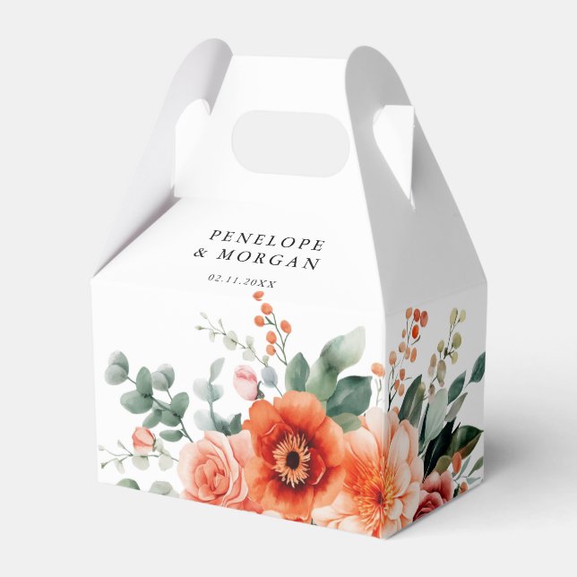 Verona Sunset Bright Orange Moderne Blumenhochzeit Geschenkschachtel (Rückseite)