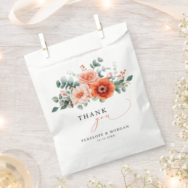 Verona Sunset Bright Orange Moderne Blumenhochzeit Geschenktütchen (Ausgeschnitten)