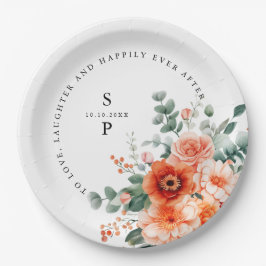 Verona Sunset Bright Orange Moderne Blumenhochzeit Pappteller