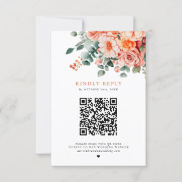 Verona Sunset Bright Orange QR Code Floral Wedding RSVP Karte