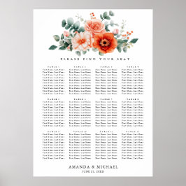 Verona Sunset Bright Orange Wedding Chart Poster