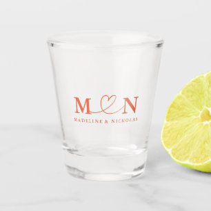 Verona Sunset Doodle Heart Loop Monogram Wedding Schnapsglas