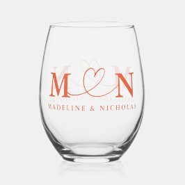 Verona Sunset Doodle Heart Loop Monogram Wedding Weinglas Ohne Stiel