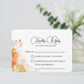 Verona Sunset Gold Watercolor Florale Hochzeit RSVP Karte