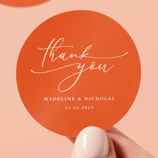 Verona Sunset Orange Calligraphy Wedding Vielen Da Runder Aufkleber