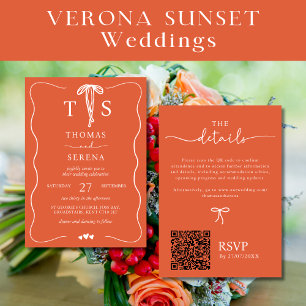 Verona Sunset QR Code Handgezeichneter Wavy Curve  Einladung