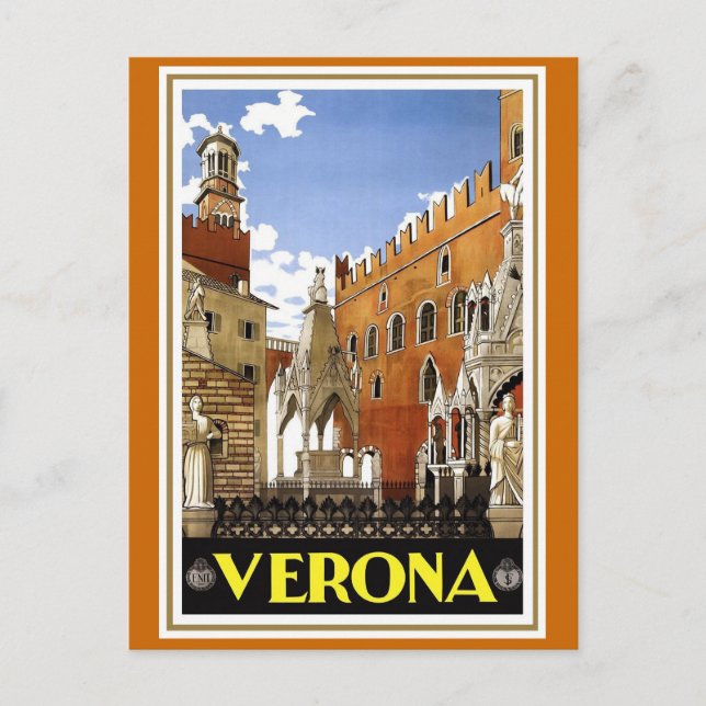 "Verona" Vintages italienisches Reiseplakat Postkarte (Vorderseite)