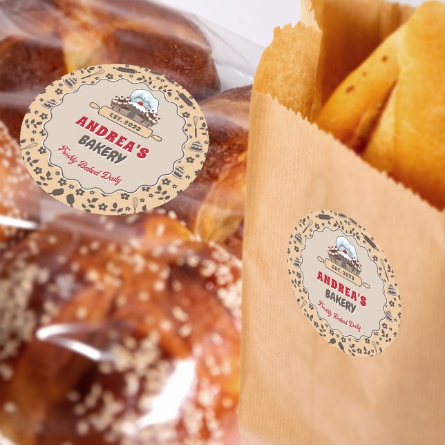 Verpackung für niedliche Beige- und Braunbäckerei Runder Aufkleber (Von Creator hochgeladen)