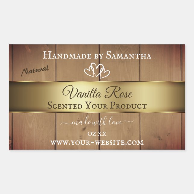 Verpackungsetiketten für Holzkörner Gold Decke Rechteckiger Aufkleber (Vorderseite)