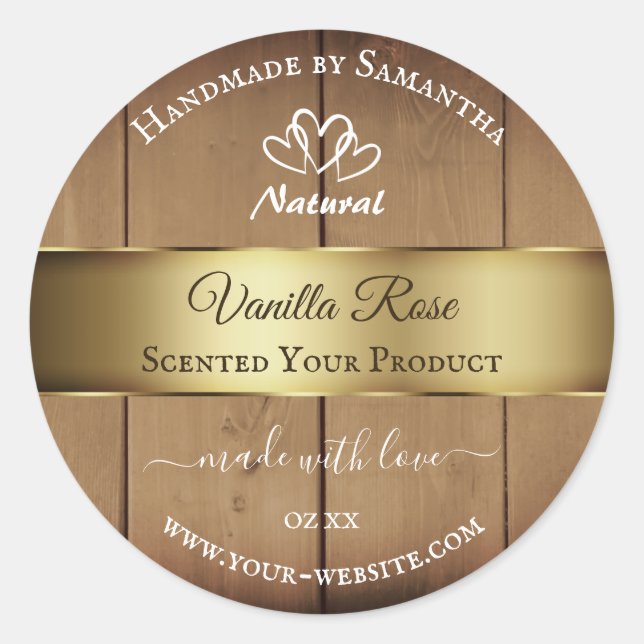 Verpackungsetiketten für Holzkörner Gold Decke Runder Aufkleber (Vorderseite)