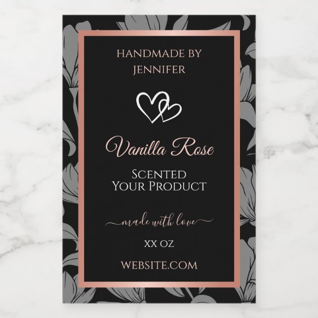 Verpackungsetiketten für schwarze Blumen Rose Gold Lebensmitteletikett (Einzelnes Label)