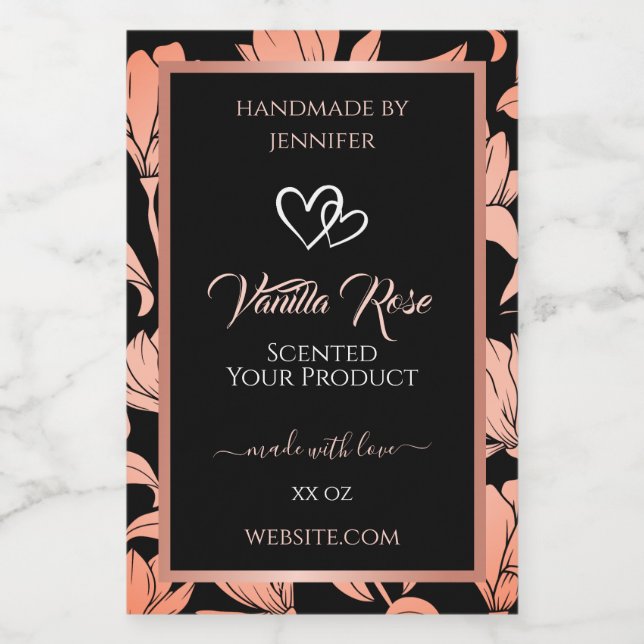 Verpackungsetiketten für schwarze Blumen Rose Gold Lebensmitteletikett (Einzelnes Label)