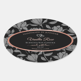 Verpackungsetiketten für schwarze Blumen Rose Gold Ovaler Aufkleber