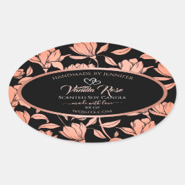 Verpackungsetiketten für schwarze Blumen Rose Gold Ovaler Aufkleber