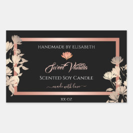 Verpackungsetiketten für schwarze Blumen Rose Gold Rechteckiger Aufkleber