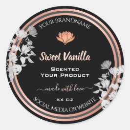 Verpackungsetiketten für schwarze Blumen Rose Gold Runder Aufkleber