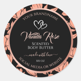 Verpackungsetiketten für schwarze Blumen Rose Gold Runder Aufkleber