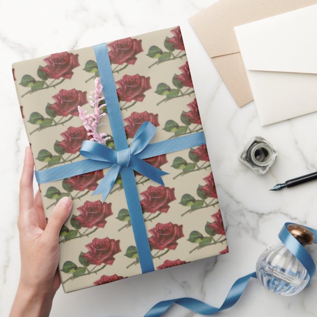 Verpackungspapier für Vintage Rote Rose Geschenkpapier (Schenken)