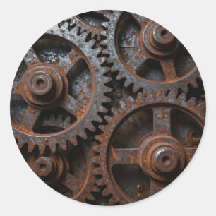 Verrosteter industrieller Mechanismus Runder Aufkleber