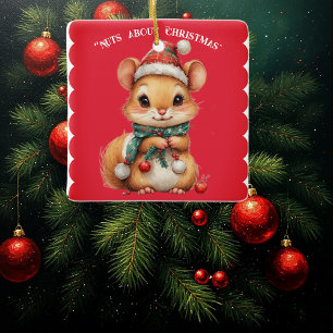 Verrückt nach Weihnachten Spielendes Eichhörnchen Keramikornament