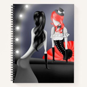 Verrückte Ballerina & Tänzer Spiegelung Rot Notizbuch