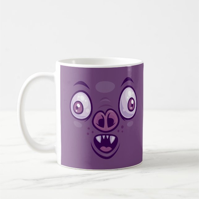 Verrückte Cartoon-Vampir-Fledermaus Gesicht Kaffeetasse (Links)
