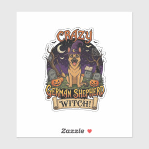 Verrückte Deutsche Schäferhund Hexe Halloween Hund Aufkleber