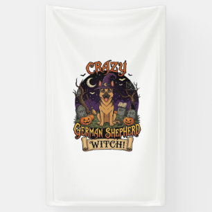 Verrückte Deutsche Schäferhund Hexe Halloween Hund Banner