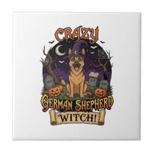 Verrückte Deutsche Schäferhund Hexe Halloween Hund Fliese